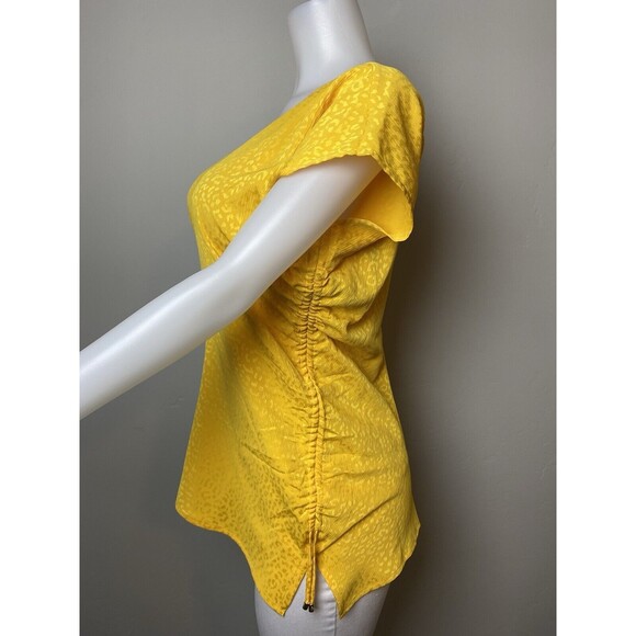 F. Michael Kors Top XL Ruched Yellow Blouse Cap Sleeve V Neck NWT $98 - Picture 6 of 11